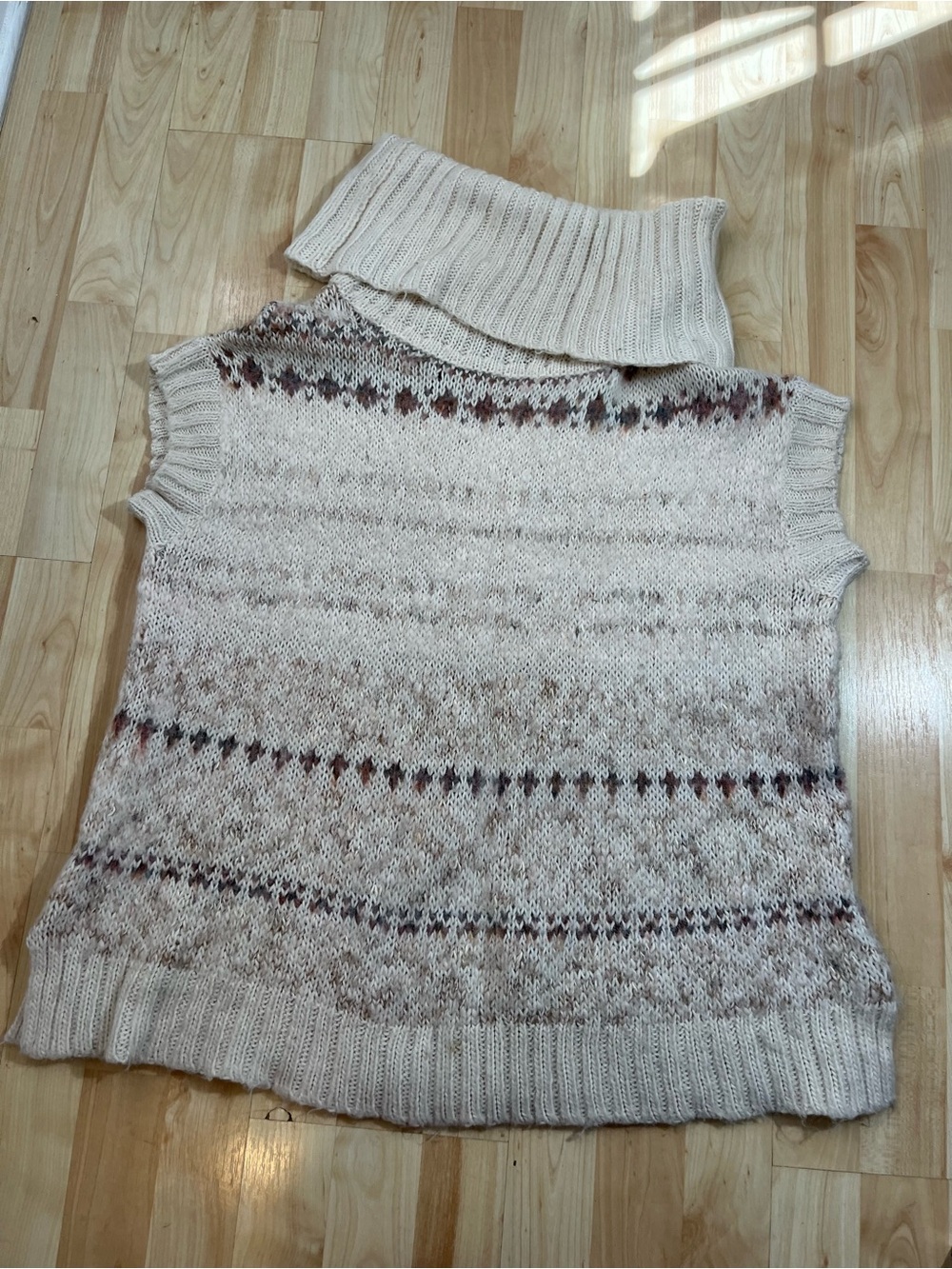 Free People Fair Isle Snow Bunny Sweater Cowl Neck Sleeveles Boho Beige Small